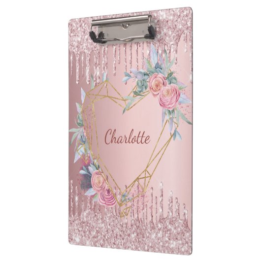 Blush roze bloemenmonogram naam klembord (Links)