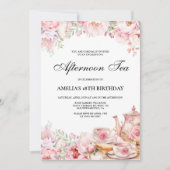Blush roze bloemennamiddag thee verjaardagsfeest kaart (Voorkant)
