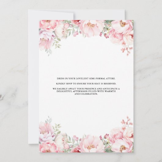 Blush roze bloemennamiddag thee verjaardagsfeest kaart (Achterkant)