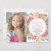 Blush roze bloemenpastels Eerste Communie foto Kaart (Voorkant)