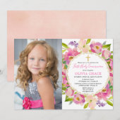 Blush roze bloemenpastels Eerste Communie foto Kaart (Voorkant / Achterkant)