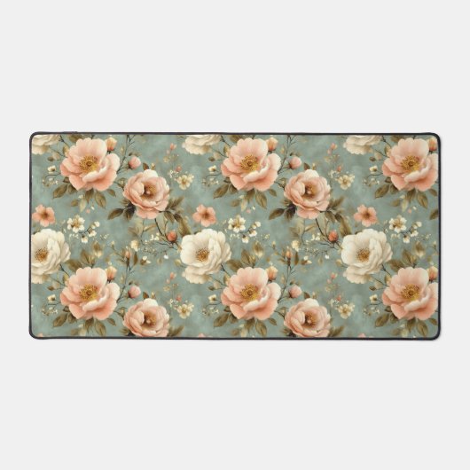 blush roze bloemenpatroon bureaumat (Voorkant)