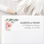 Blush roze bloemenpioen waterverf roos etiket (Insitu)