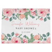 Blush roze bloemenpioenen baby shower geschenkzakk groot cadeauzakje (Voorkant)