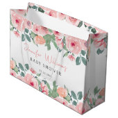 Blush roze bloemenpioenen baby shower geschenkzakk groot cadeauzakje (Voorkant Gekanteld)