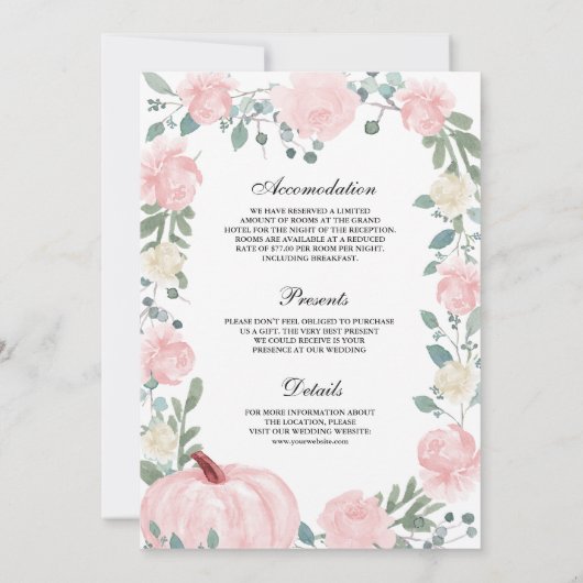 Blush roze bloemenpompoen alles in één bruiloft kaart (Achterkant)