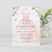 Blush roze bloemenprinses jurk quinceanera kaart (Staand voorkant)