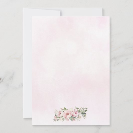 Blush roze bloemenprinses jurk quinceanera kaart (Achterkant)