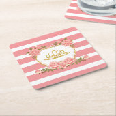 Blush roze bloemenprinses thema party kartonnen onderzetters (Schuin)