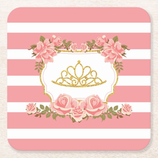 Blush roze bloemenprinses thema party kartonnen onderzetters (Voorkant)