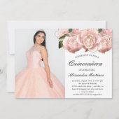Blush roze bloemenquinceanera foto uitnodiging (Voorkant)