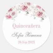 Blush Roze bloemenquinceañera Ronde Sticker (Voorkant)