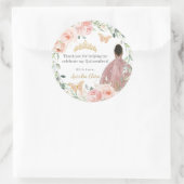 Blush roze bloemenquinceañera verjaardag bruin mei ronde sticker (Tas)