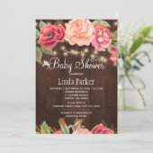 Blush roze bloemenschuur hout baby shower kaart (Staand voorkant)