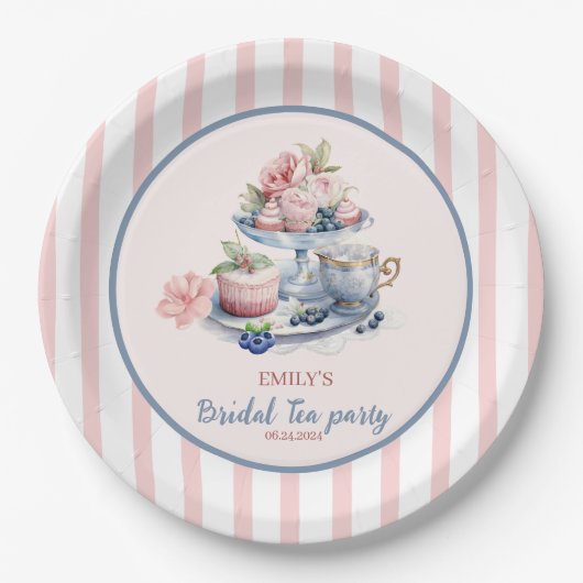 blush roze bloementhee party Vrijgezellenfeest Papieren Bordje (Voorkant)