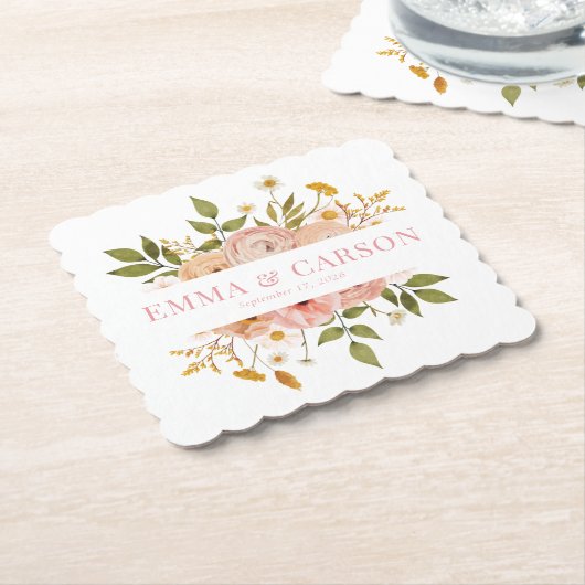  blush roze bloementuin bruiloft gunst kartonnen onderzetters (Gebogen)