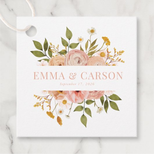  blush roze bloementuin bruiloft receptie bedankjes labels (Voorkant)