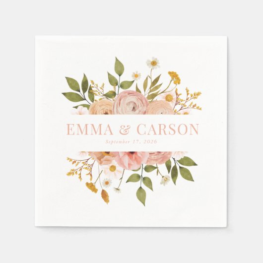 blush roze bloementuin bruiloft receptie servet (Voorkant)