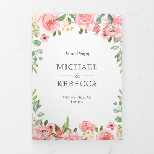 Blush Roze Bloementuin Foto Collage Bruiloft Drieluik Uitnodiging (Cover)