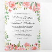 Blush Roze Bloementuin Foto Collage Bruiloft Drieluik Uitnodiging (Binnenzijde eerst)