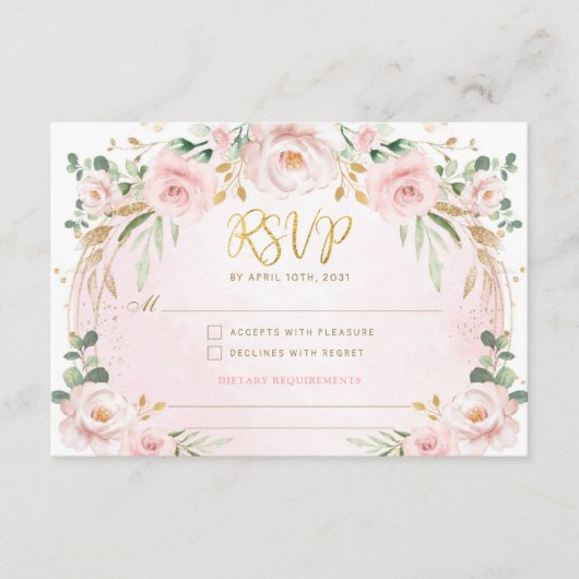Blush Roze Bloementuin RSVP Informatiekaartje (Voorkant)