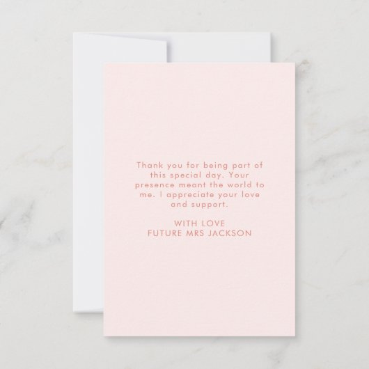 Blush roze bloementuinbloemen Vrijgezellenfeest Bedankkaart (Achterkant)