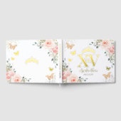 Blush roze bloemenvlinders goud quinceañera gastenboek (Volledig)