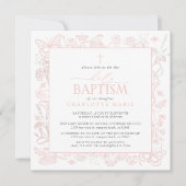 Blush roze bloemenvlinders Heilige doopkruis Kaart (Voorkant)