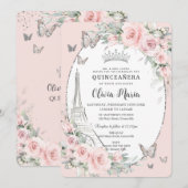Blush roze bloemenvlinders Paris Quinceañera Kaart (Voorkant / Achterkant)