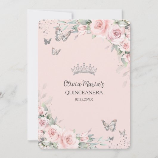 Blush roze bloemenvlinders Paris Quinceañera Kaart (Achterkant)