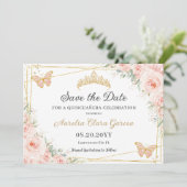 Blush roze bloemenvlinders quinceañera zoet 16 save the date (Staand voorkant)