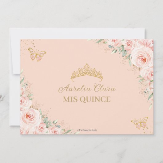 Blush roze bloemenvlinders quinceañera zoet 16 save the date (Achterkant)