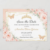 Blush roze bloemenvlinders quinceañera zoet 16 save the date (Voorkant / Achterkant)