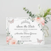 Blush roze bloemenvlinders quinceañera zoet 16 save the date (Staand voorkant)