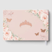 Blush roze bloemenvlinders Roos gouden Quince XV Gastenboek (Achterkant)
