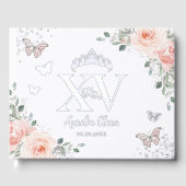 Blush roze bloemenvlinders zilver quinceañera gastenboek (Voorkant)