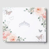 Blush roze bloemenvlinders zilver quinceañera gastenboek (Achterkant)