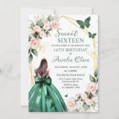 Blush roze bloemenvlinders zoet zestien 16e kaart (Voorkant)