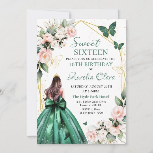 Blush roze bloemenvlinders zoet zestien 16e kaart (Voorkant)