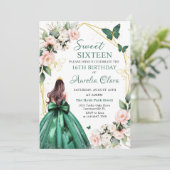 Blush roze bloemenvlinders zoet zestien 16e kaart (Staand voorkant)