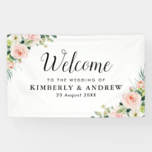 Blush roze bloemenwelkom bruiloft