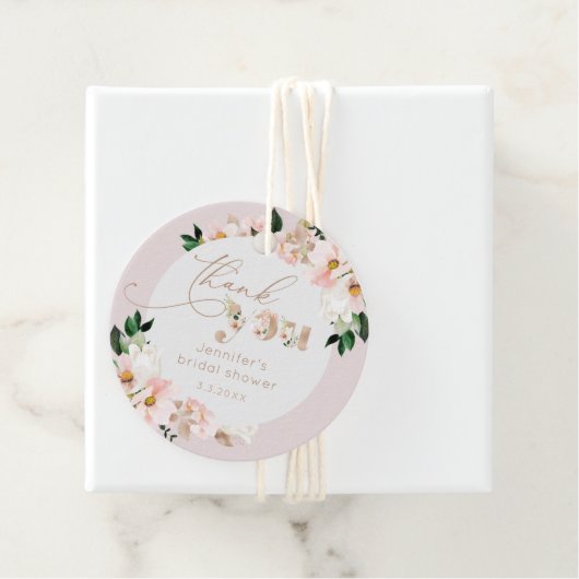 Blush roze bloemenwilde bloemen bruids dank u bedankjes labels (In situ)