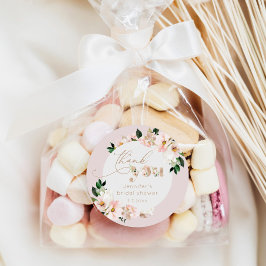 Blush roze bloemenwilde bloemen bruids dank u ronde sticker