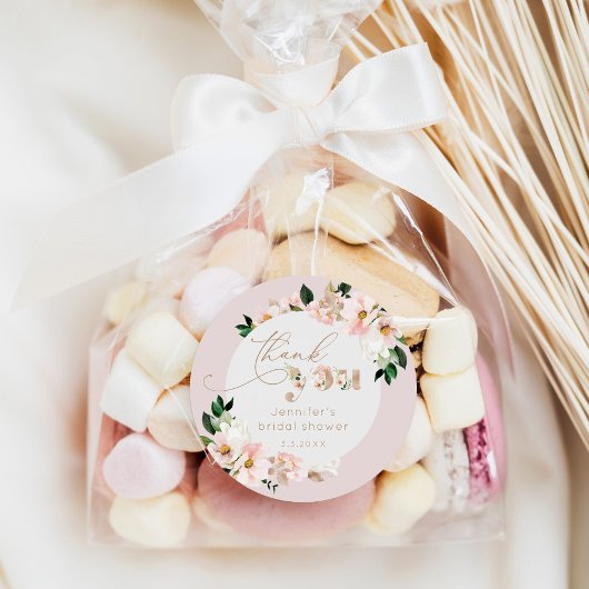 Blush roze bloemenwilde bloemen bruids dank u ronde sticker
