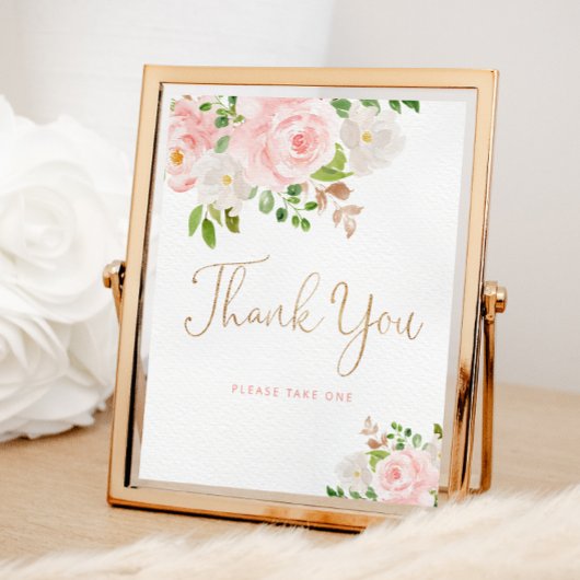 Blush roze bloemig Dank u Poster