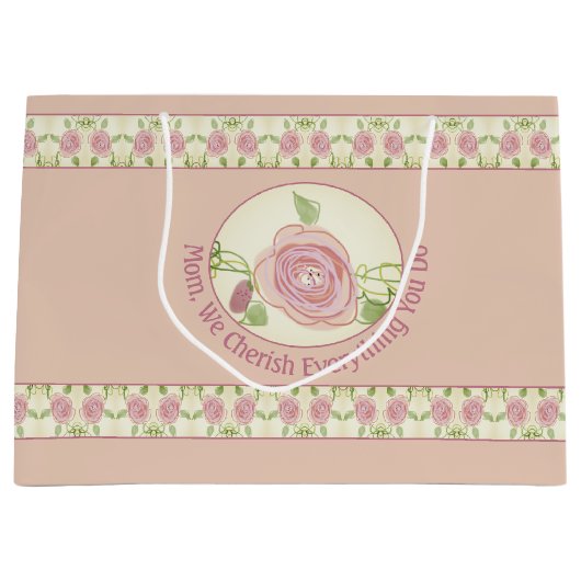 Blush roze bloemig met patroon groot cadeauzakje (Voorkant)