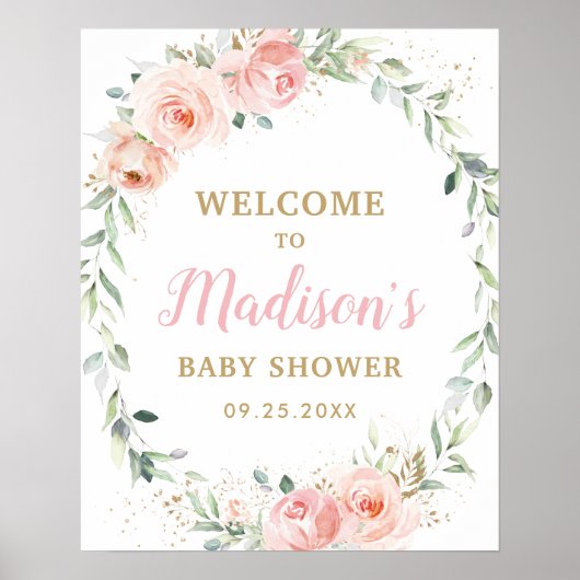 Blush Roze Bloemige Baby Shower Verjaardag Welkom  Poster (Voorkant)