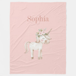 Blush Roze Bloemige Eenhoorn Fleece Deken
