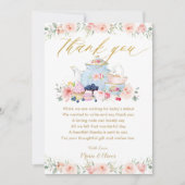 Blush Roze Bloemige Thee Feest Baby Shower Verjaar Bedankkaart (Voorkant)