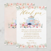 Blush Roze Bloemige Thee Feest Baby Shower Verjaar Bedankkaart (Voorkant / Achterkant)